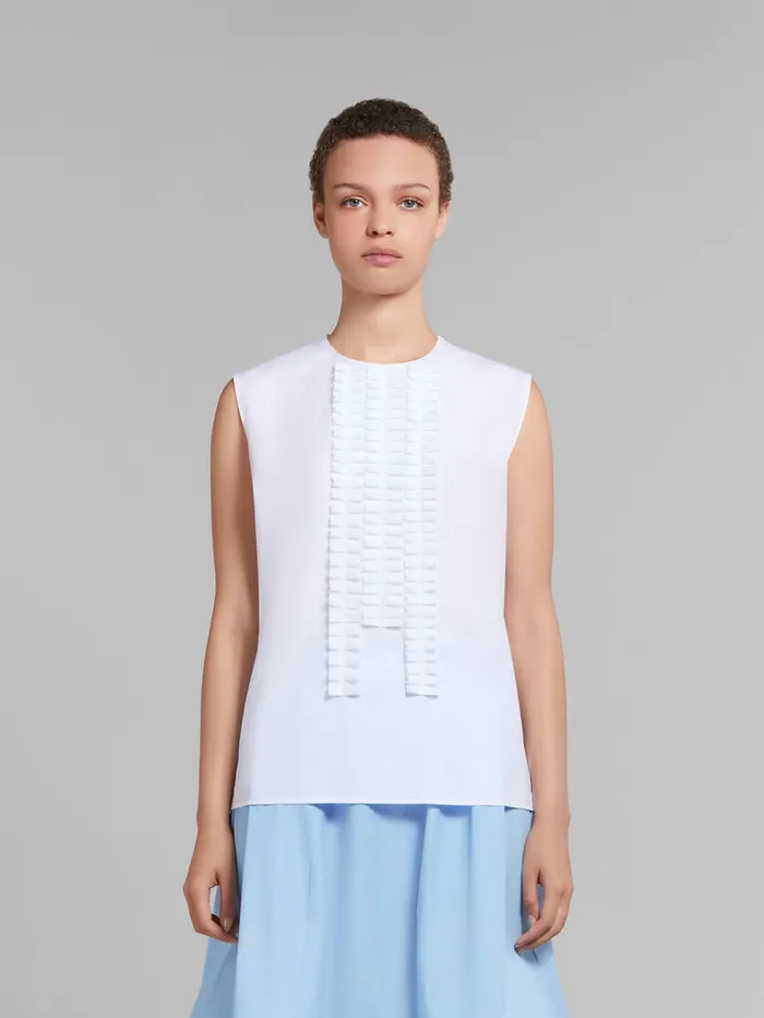 White Organic Poplin Sleeveless Top With Pleated Detailing Women Marni Tops and TShirts