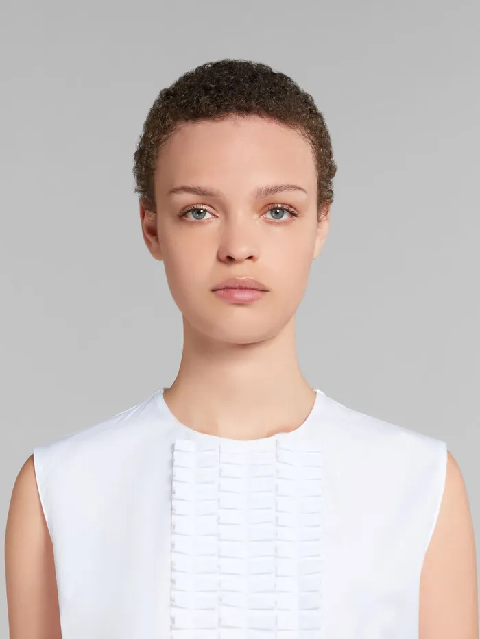 White Organic Poplin Sleeveless Top With Pleated Detailing Women Marni Tops and TShirts