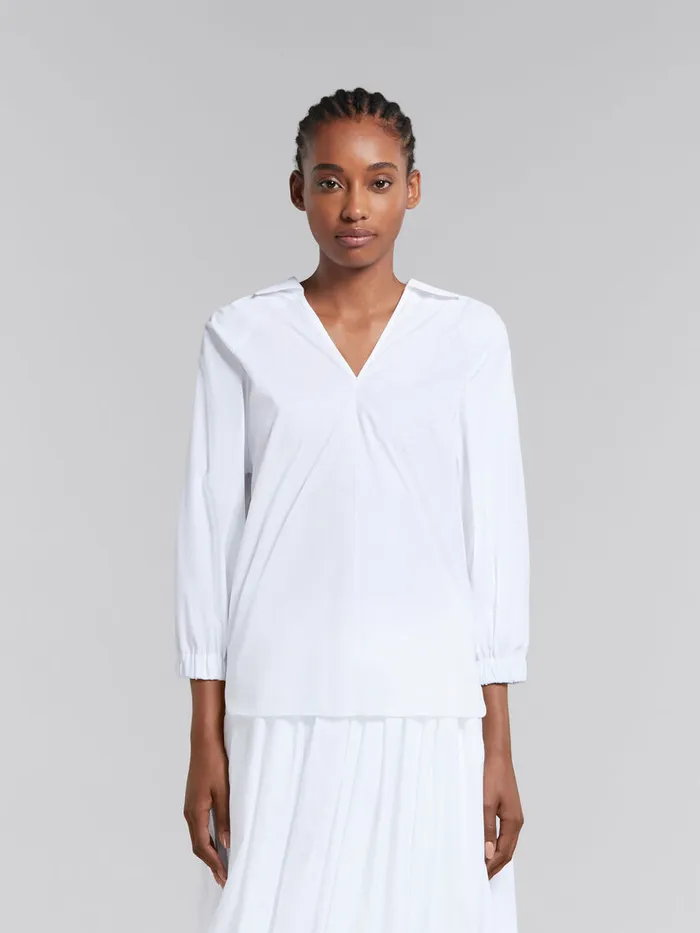 White Organic Poplin Top With Shirt Collar Women Marni Tops and TShirts