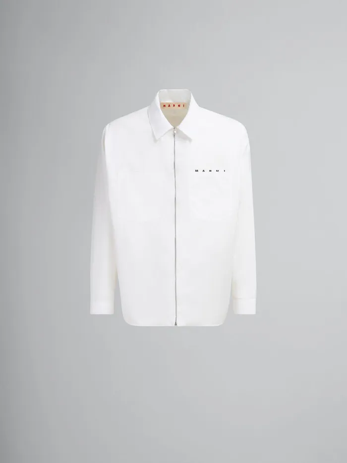 White Organic Poplin Zip Shirt With Hidden Logo Men Marni Tops and TShirts