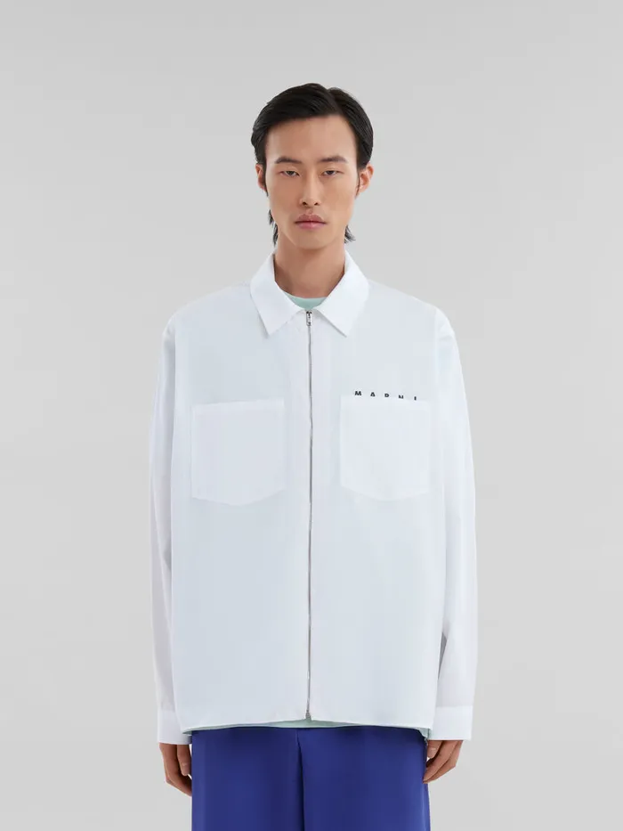 White Organic Poplin Zip Shirt With Hidden Logo Men Marni Tops and TShirts