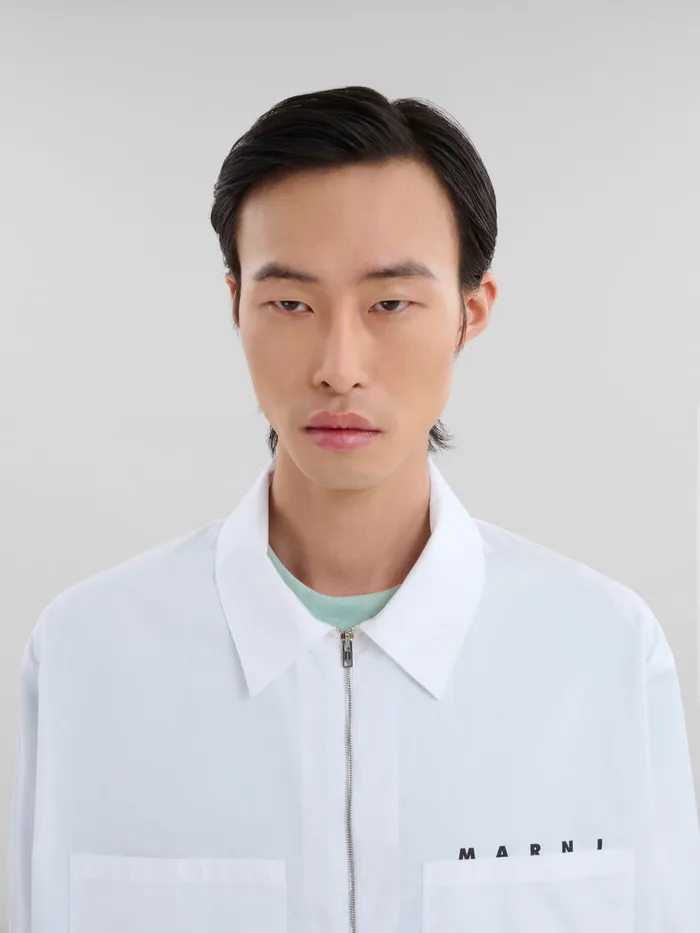 White Organic Poplin Zip Shirt With Hidden Logo Men Marni Tops and TShirts
