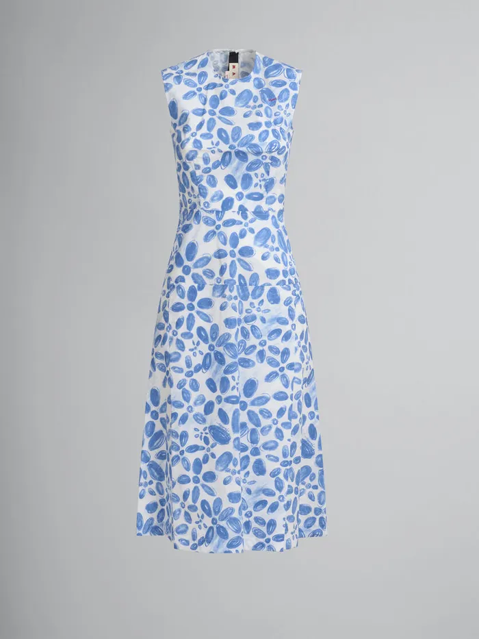 White Poplin Aline Dress With Blooming Print Women Marni Dresses