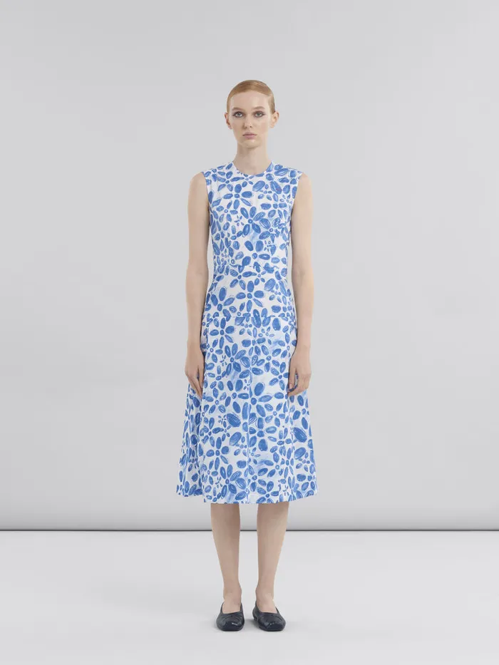 White Poplin Aline Dress With Blooming Print Women Marni Dresses