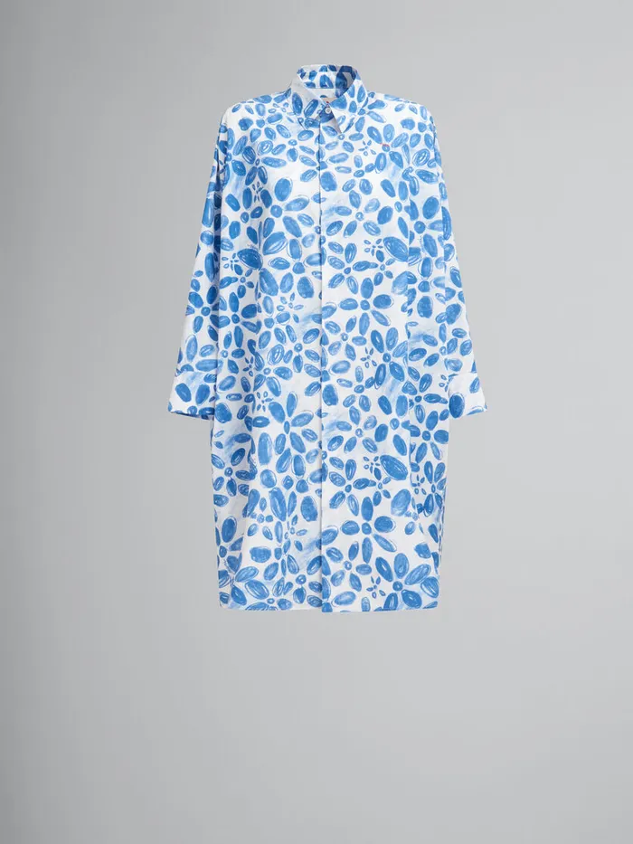 White Poplin Cocoon Dress With Blooming Print Women Marni Dresses