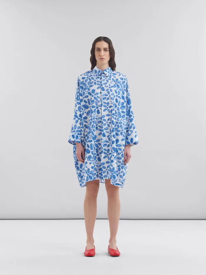White Poplin Cocoon Dress With Blooming Print Women Marni Dresses