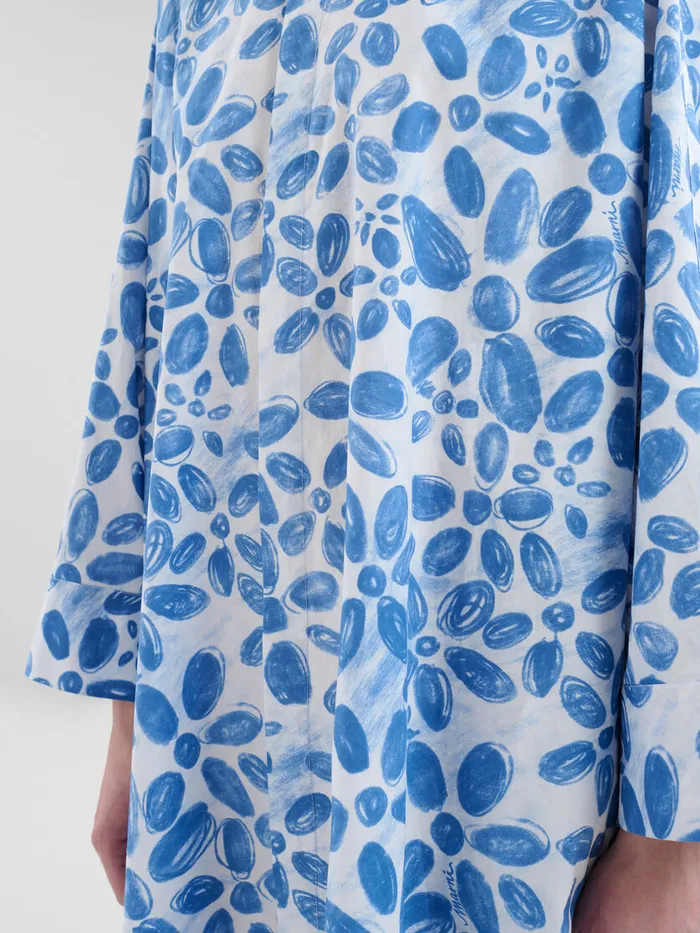 White Poplin Cocoon Dress With Blooming Print Women Marni Dresses
