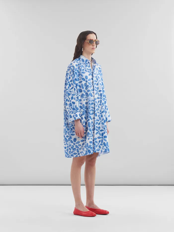 White Poplin Cocoon Dress With Blooming Print Women Marni Dresses