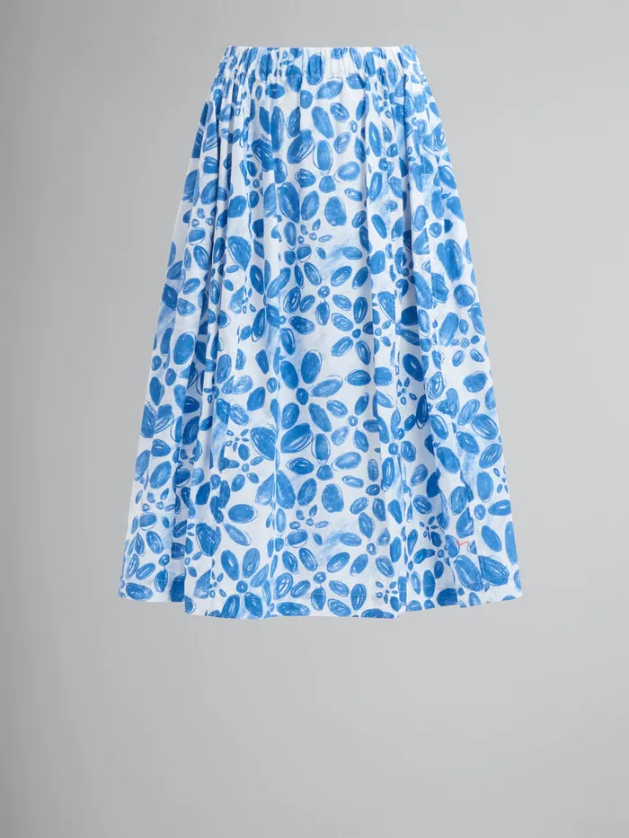 White Poplin Elasticated Midi Skirt With Blooming Print Women Marni Skirts