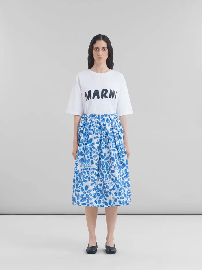 White Poplin Elasticated Midi Skirt With Blooming Print Women Marni Skirts