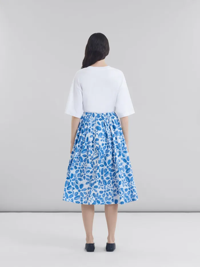 White Poplin Elasticated Midi Skirt With Blooming Print Women Marni Skirts