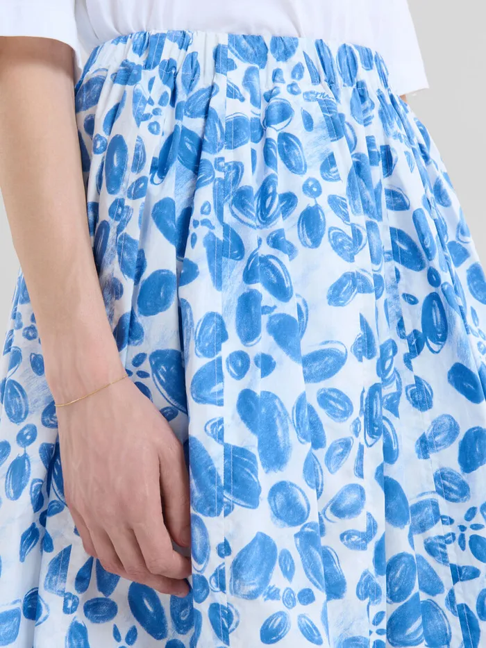 White Poplin Elasticated Midi Skirt With Blooming Print Women Marni Skirts