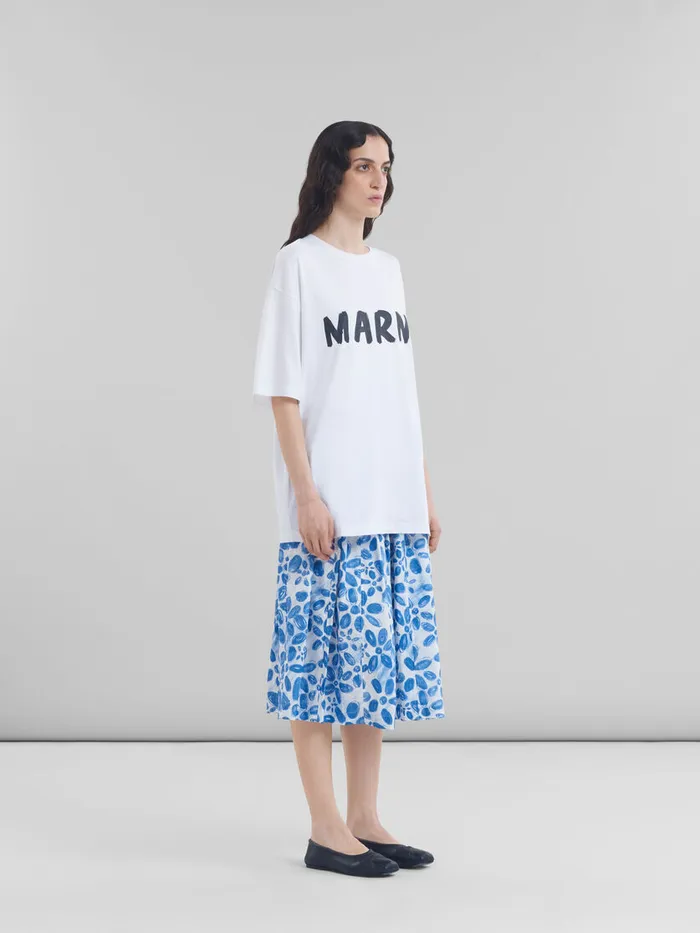 White Poplin Elasticated Midi Skirt With Blooming Print Women Marni Skirts