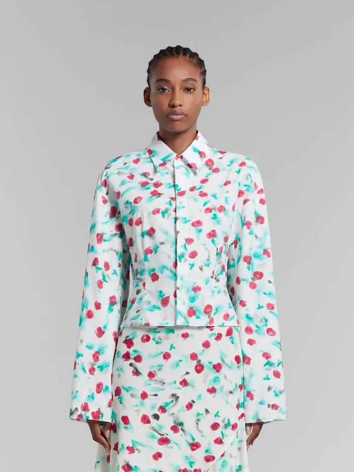 White Poplin Gathered Shirt With Reverie Print Women Marni Tops and TShirts