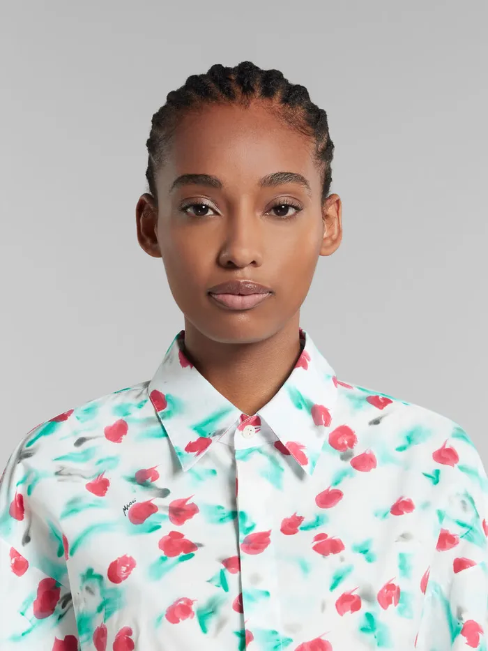 White Poplin Gathered Shirt With Reverie Print Women Marni Tops and TShirts
