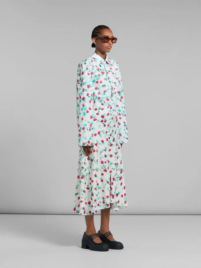 White Poplin Gathered Shirt With Reverie Print Women Marni Tops and TShirts