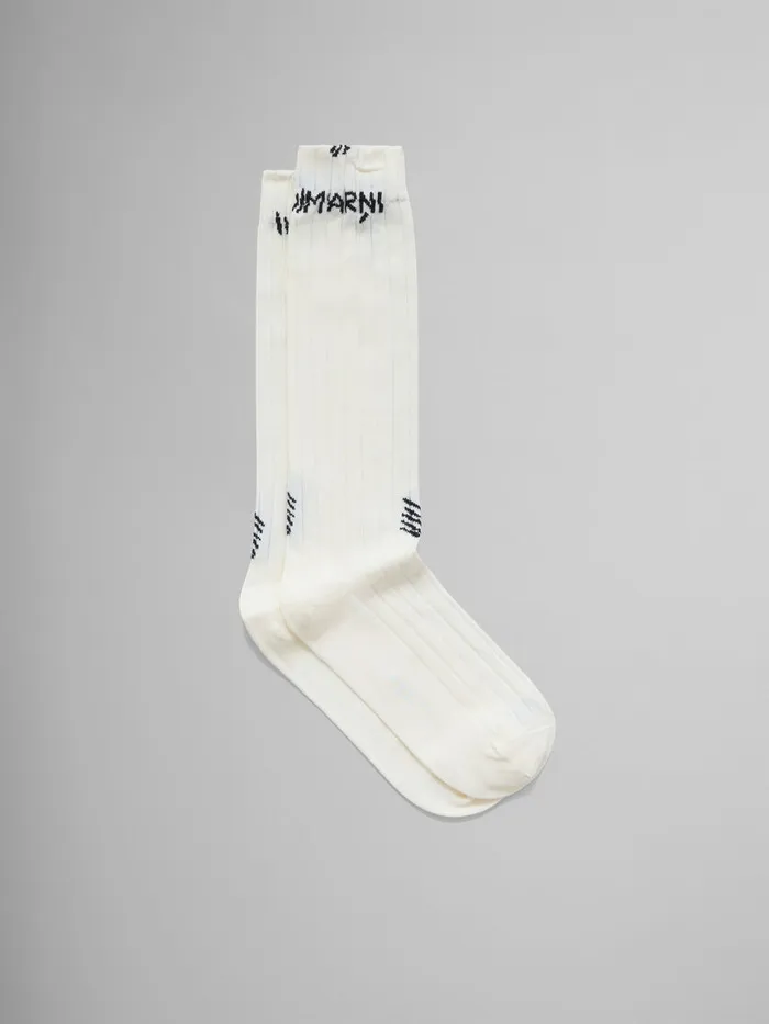 White Ribbed Cotton Socks With Marni Mending Women Marni Socks