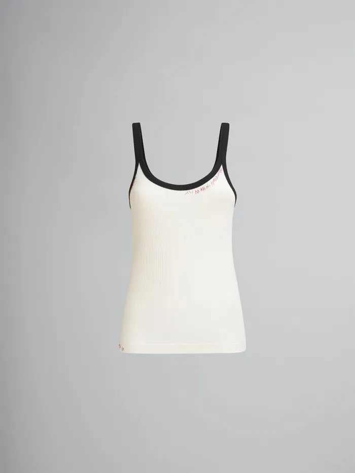 White Ribbed Cotton Tank Top With Marni Mending Women Marni Tops and TShirts