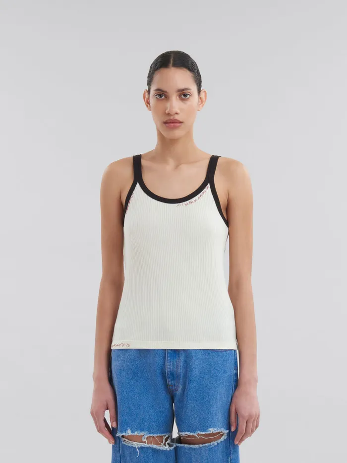 White Ribbed Cotton Tank Top With Marni Mending Women Marni Tops and TShirts