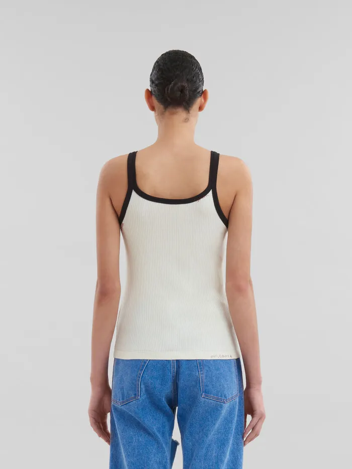 White Ribbed Cotton Tank Top With Marni Mending Women Marni Tops and TShirts