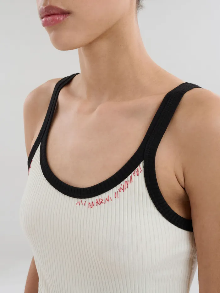 White Ribbed Cotton Tank Top With Marni Mending Women Marni Tops and TShirts