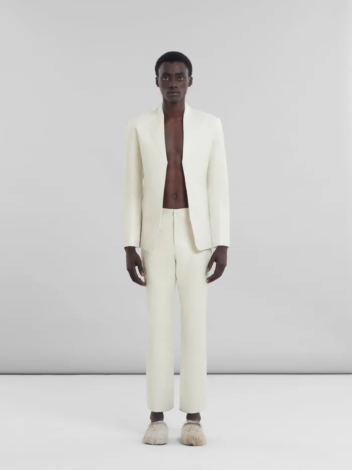 White Wool And Coated Fabric Fivepocket Trousers Men Marni Pants