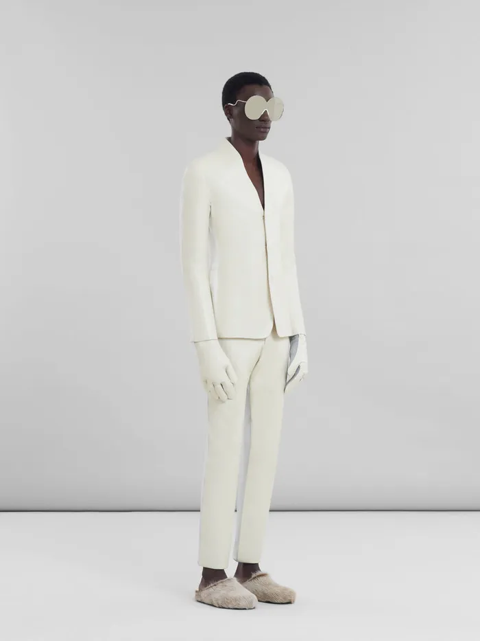 White Wool And Coated Fabric Fivepocket Trousers Men Marni Pants