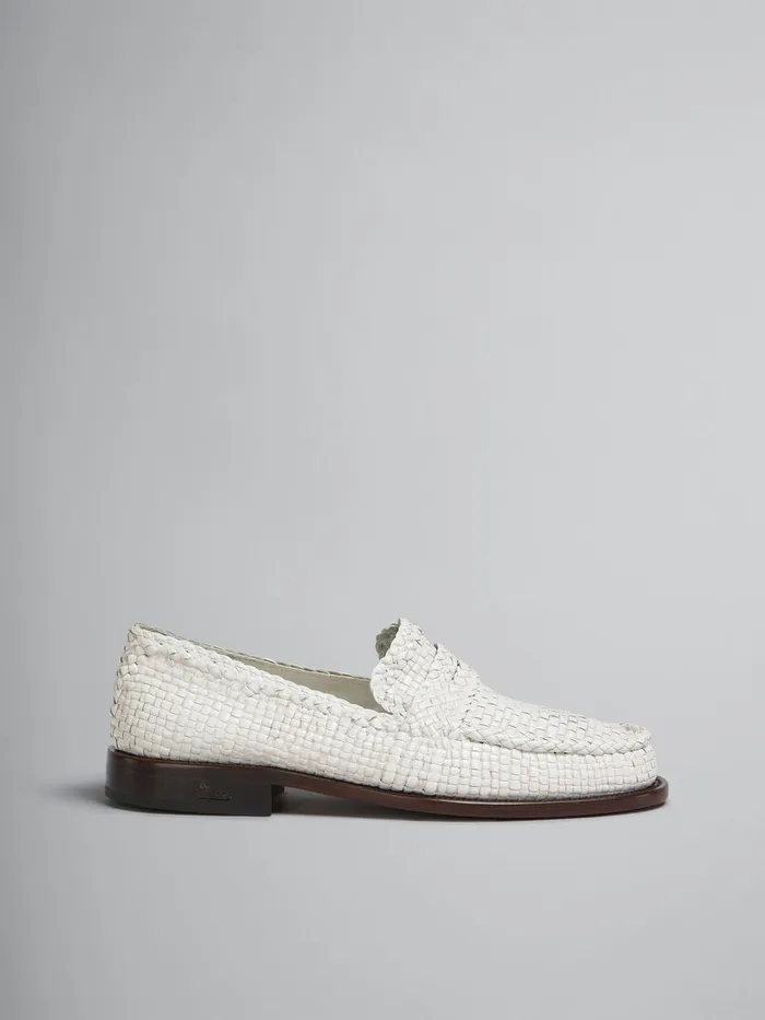 White Woven Leather Bambi Loafer Men Marni Lace Up and Loafers