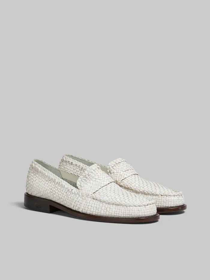 White Woven Leather Bambi Loafer Men Marni Lace Up and Loafers