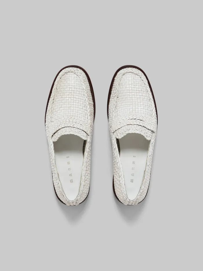 White Woven Leather Bambi Loafer Men Marni Lace Up and Loafers