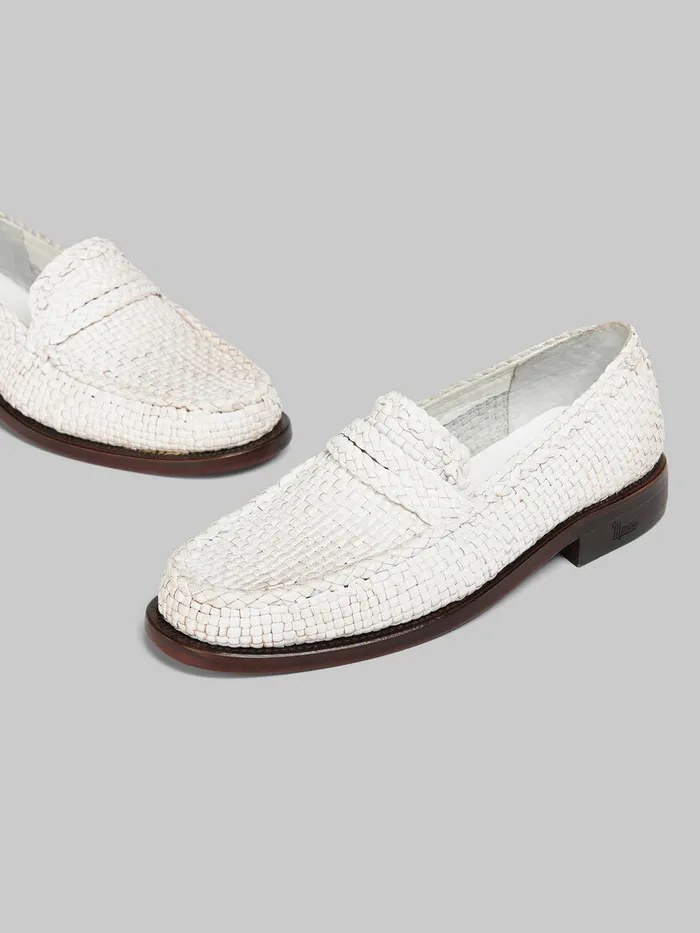White Woven Leather Bambi Loafer Men Marni Lace Up and Loafers