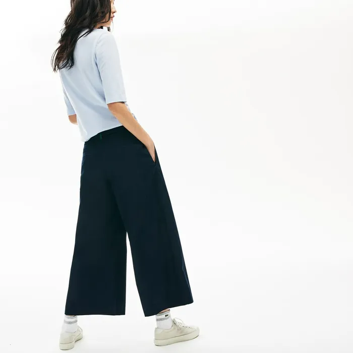 Wide Cropped Cotton Pants Navy Blue Womens Lacoste Pants and Shorts Outlet