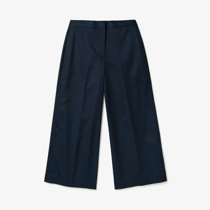Wide Cropped Cotton Pants Navy Blue Womens Lacoste Pants and Shorts Outlet