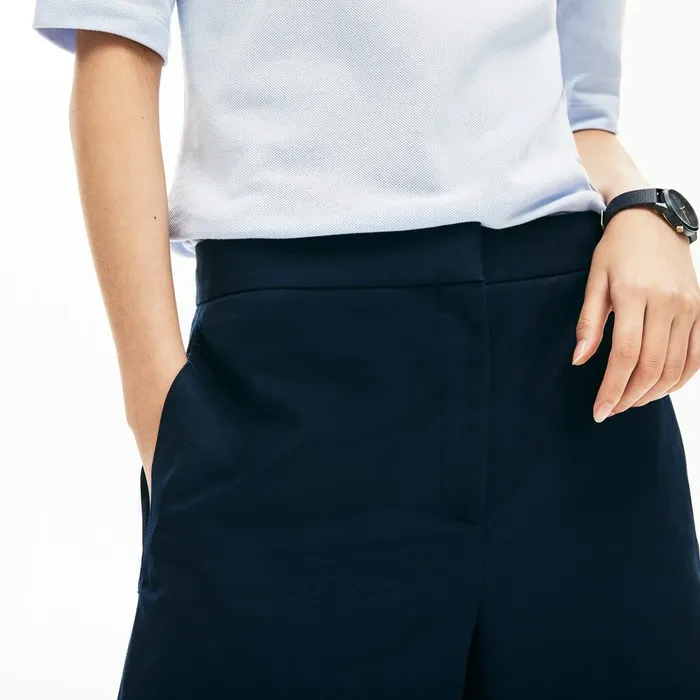 Wide Cropped Cotton Pants Navy Blue Womens Lacoste Pants and Shorts Outlet