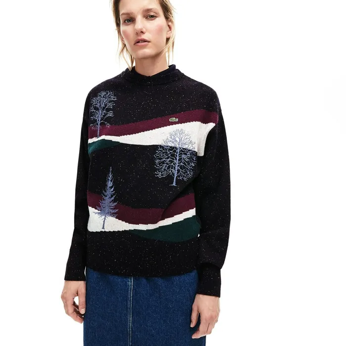 Winter Design Cotton And Wool Blend Jacquard Sweater Navy BlueBordeauxWhiteGreen Womens Lacoste Sweaters and Sweatshirts Gift for Friend