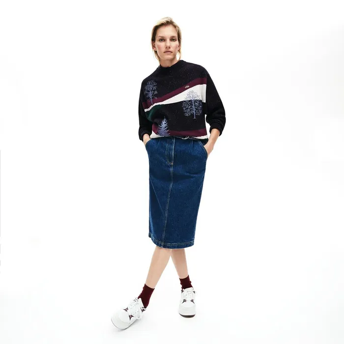 Winter Design Cotton And Wool Blend Jacquard Sweater Navy BlueBordeauxWhiteGreen Womens Lacoste Sweaters and Sweatshirts Gift for Friend