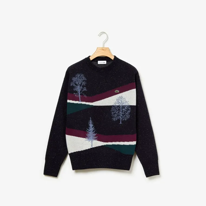 Winter Design Cotton And Wool Blend Jacquard Sweater Navy BlueBordeauxWhiteGreen Womens Lacoste Sweaters and Sweatshirts Gift for Friend