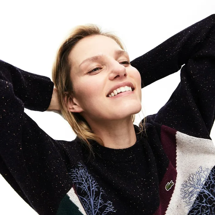 Winter Design Cotton And Wool Blend Jacquard Sweater Navy BlueBordeauxWhiteGreen Womens Lacoste Sweaters and Sweatshirts Gift for Friend