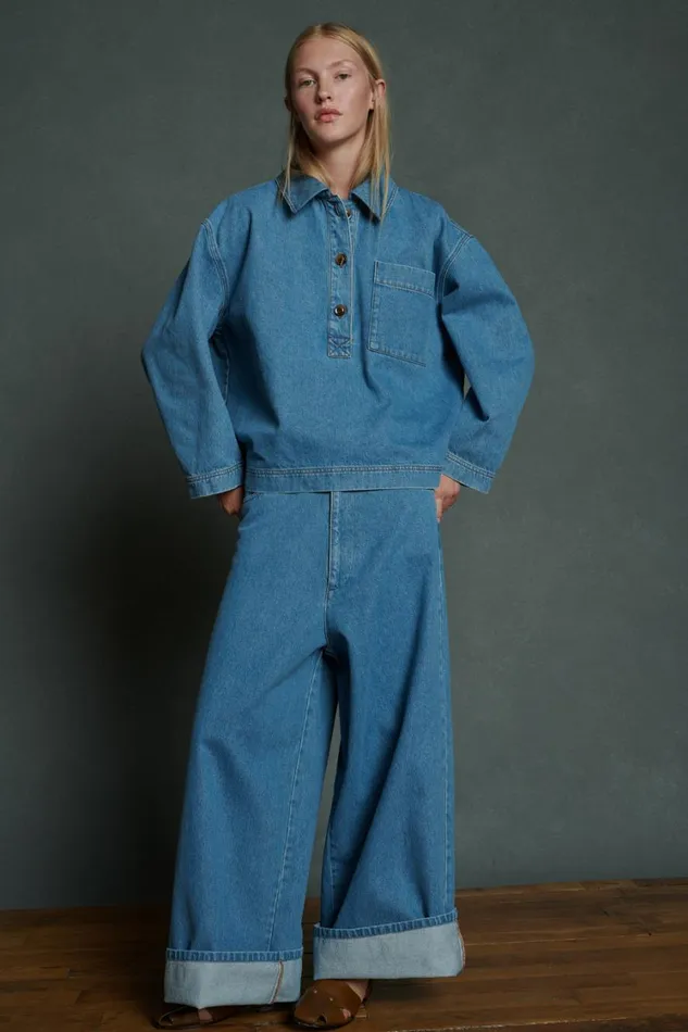 Women ALEXIS JEANS Faded Blue Denim Soeur Trousers