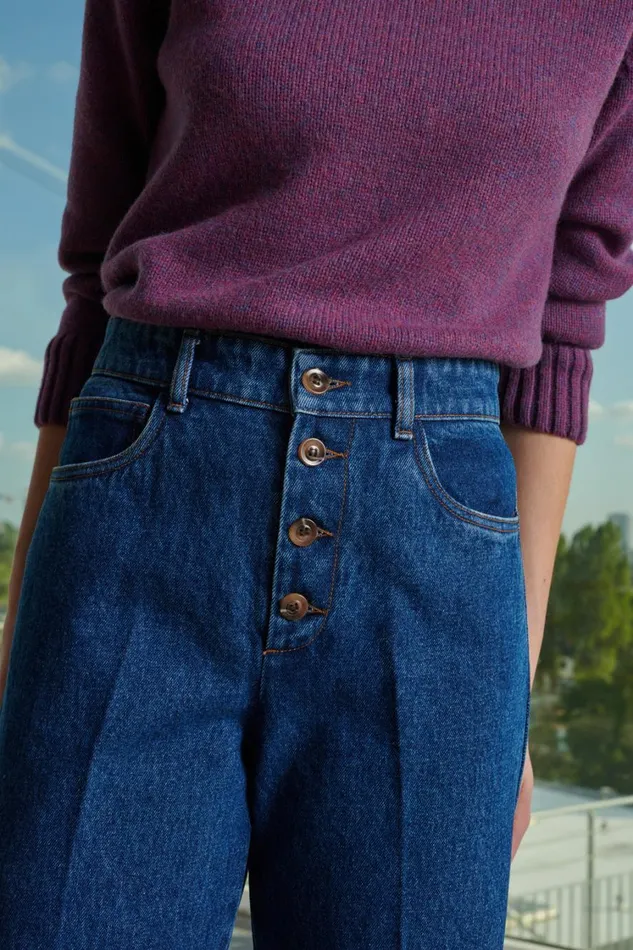 Women ARIZONA JEANS Washed Blue Denim Soeur Trousers