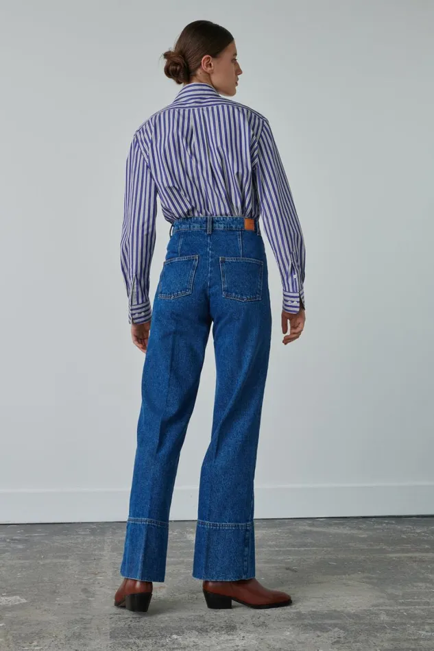 Women ARIZONA JEANS Washed Blue Denim Soeur Trousers
