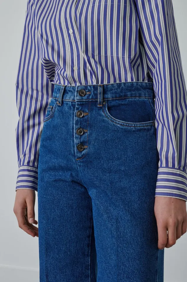 Women ARIZONA JEANS Washed Blue Denim Soeur Trousers