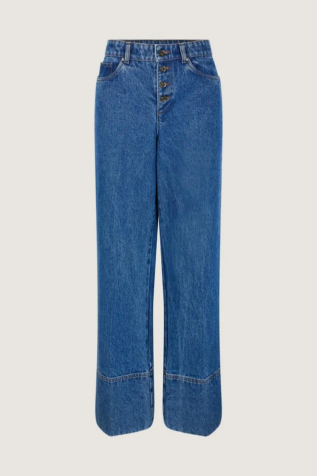 Women ARIZONA JEANS Washed Blue Denim Soeur Trousers