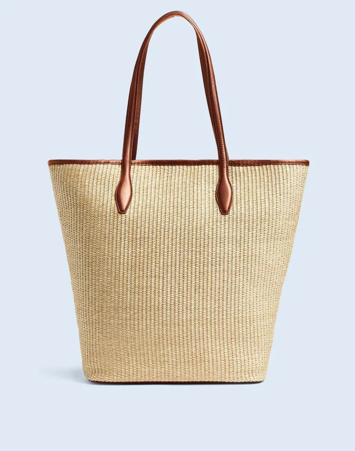 Women Bags Madewell The LeatherTrimmed Straw Tote