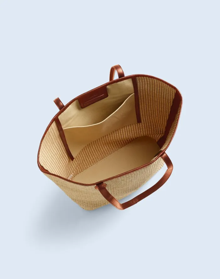 Women Bags Madewell The LeatherTrimmed Straw Tote