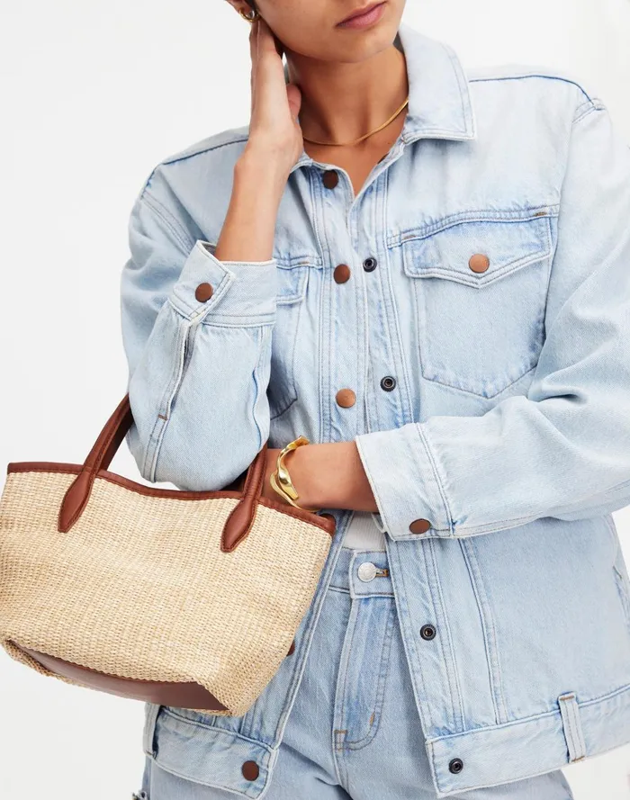 Women Bags Madewell The Mini Shopper Tote In LeatherTrimmed Straw