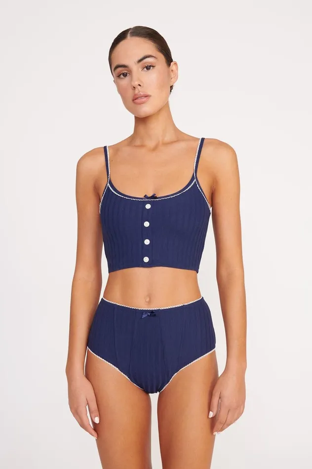 Women Bikinis STAUD STAUD ABBY SWIM TOP NAVY WHITE