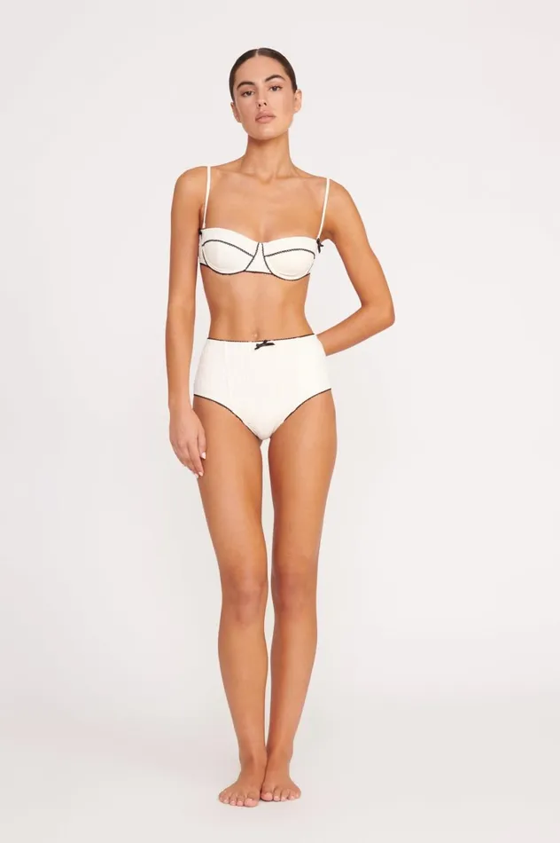 Women Bikinis STAUD STAUD BRENTON HIGH RISE BIKINI BOTTOM IVORY BLACK