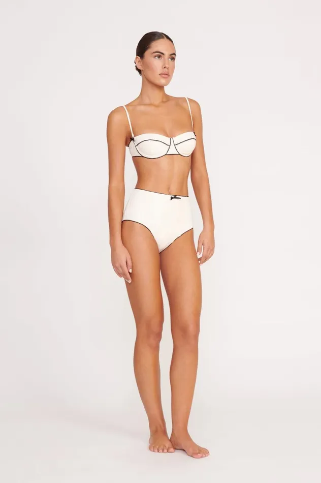 Women Bikinis STAUD STAUD BRENTON HIGH RISE BIKINI BOTTOM IVORY BLACK