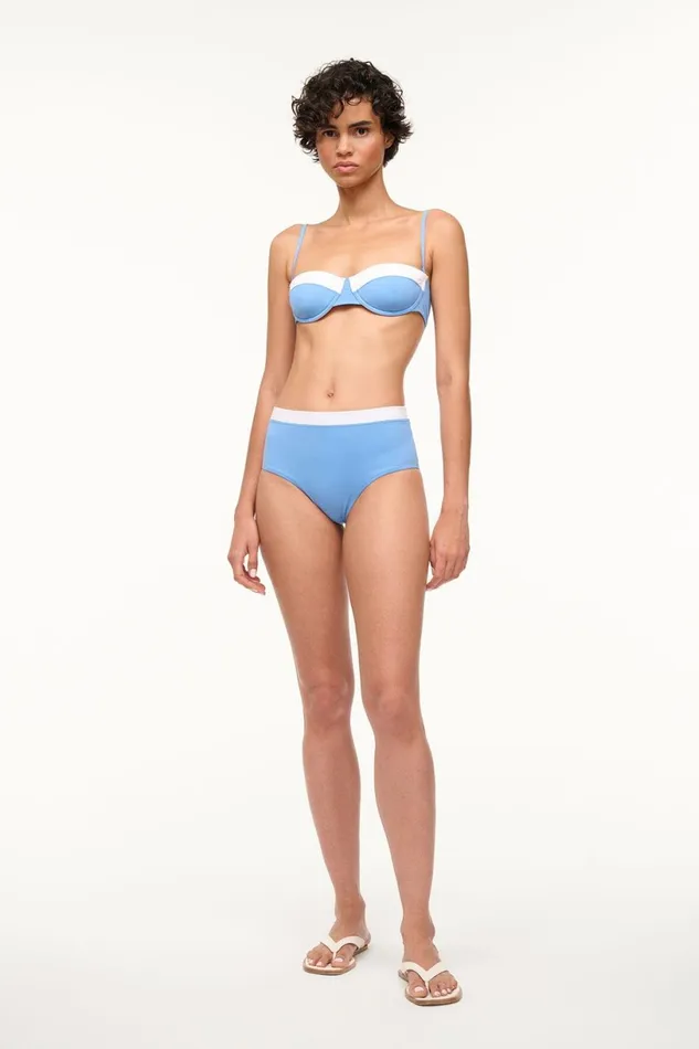 Women Bikinis STAUD STAUD DEVON HIGH RISE BIKINI BOTTOM AZURE WHITE